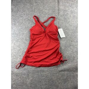 NWT Athleta Side Scrunch Adjustable Swim Tank V Neck Tankini Womens Size S Red